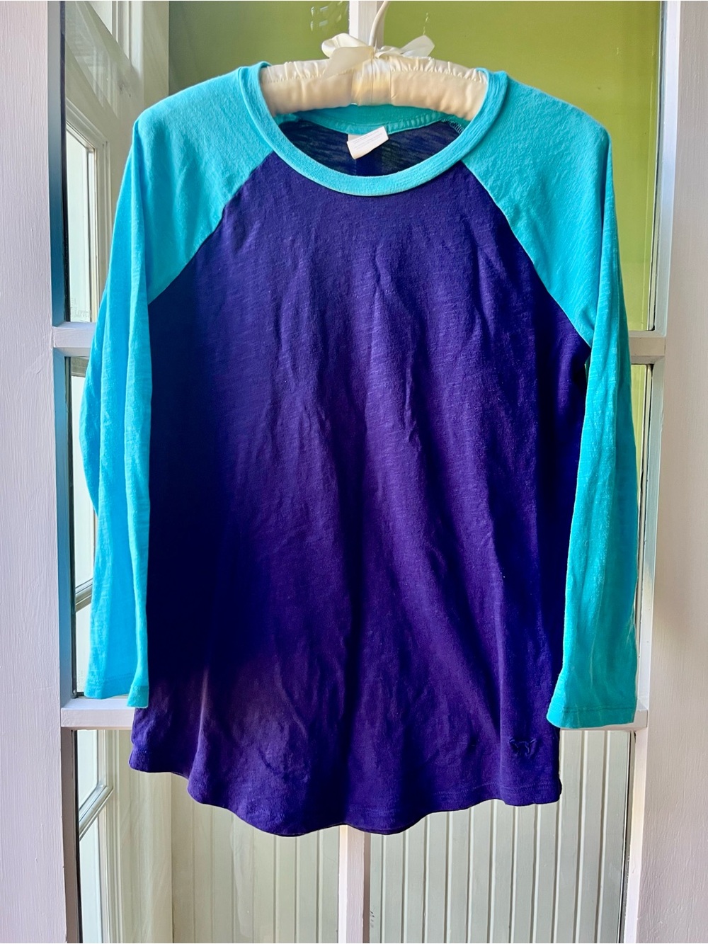 PINK Victoria's Secret Raglan Long Sleeve Top in Teal and Purple
